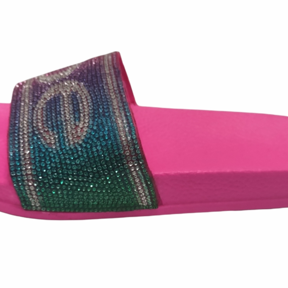 Bebe Girls Slip-On Sandals with Rhinestone Logo Strap Pink 2/3 - Picture 2 of 5